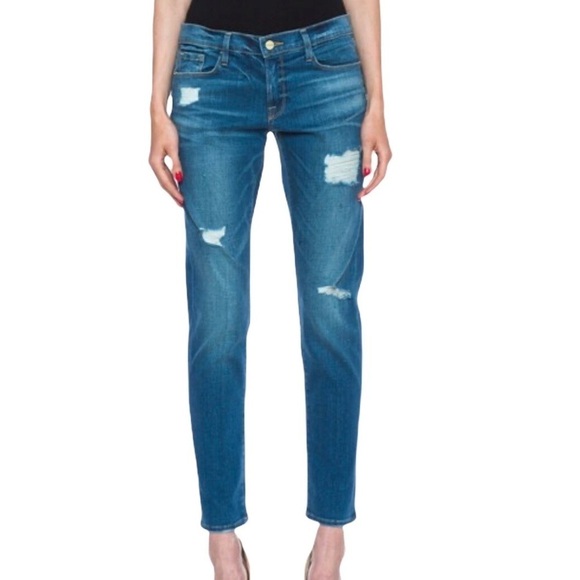 Frame Denim Le Garçon Skinny Low Rise Distressed Jeans Size 24 LG270 - Picture 2 of 10